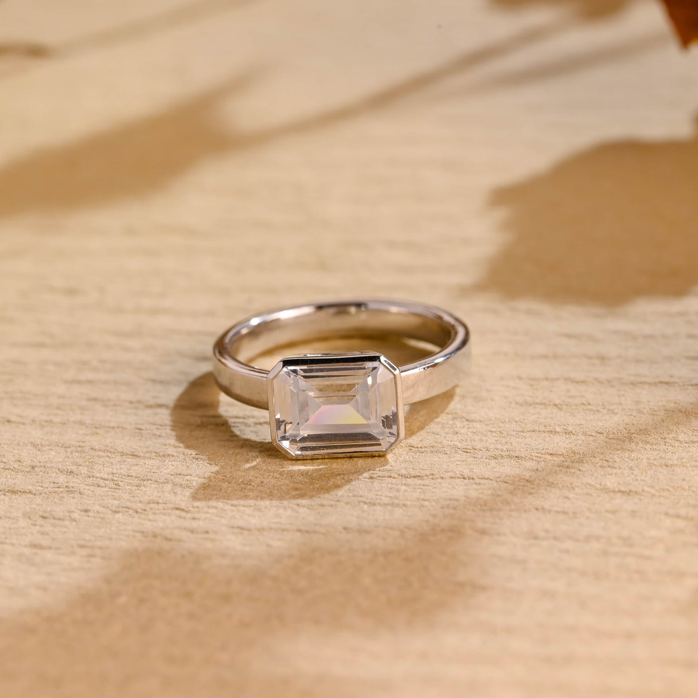 1.50CT East West Emerald Diamond Solitaire Moissanite Engagement Ring