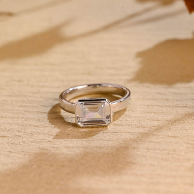 1.50CT East West Emerald Diamond Solitaire Moissanite Engagement Ring