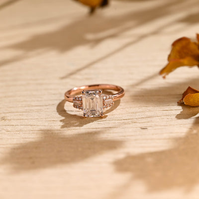 1.50CT Emerald Diamond Cluster Moissanite Engagement RIng