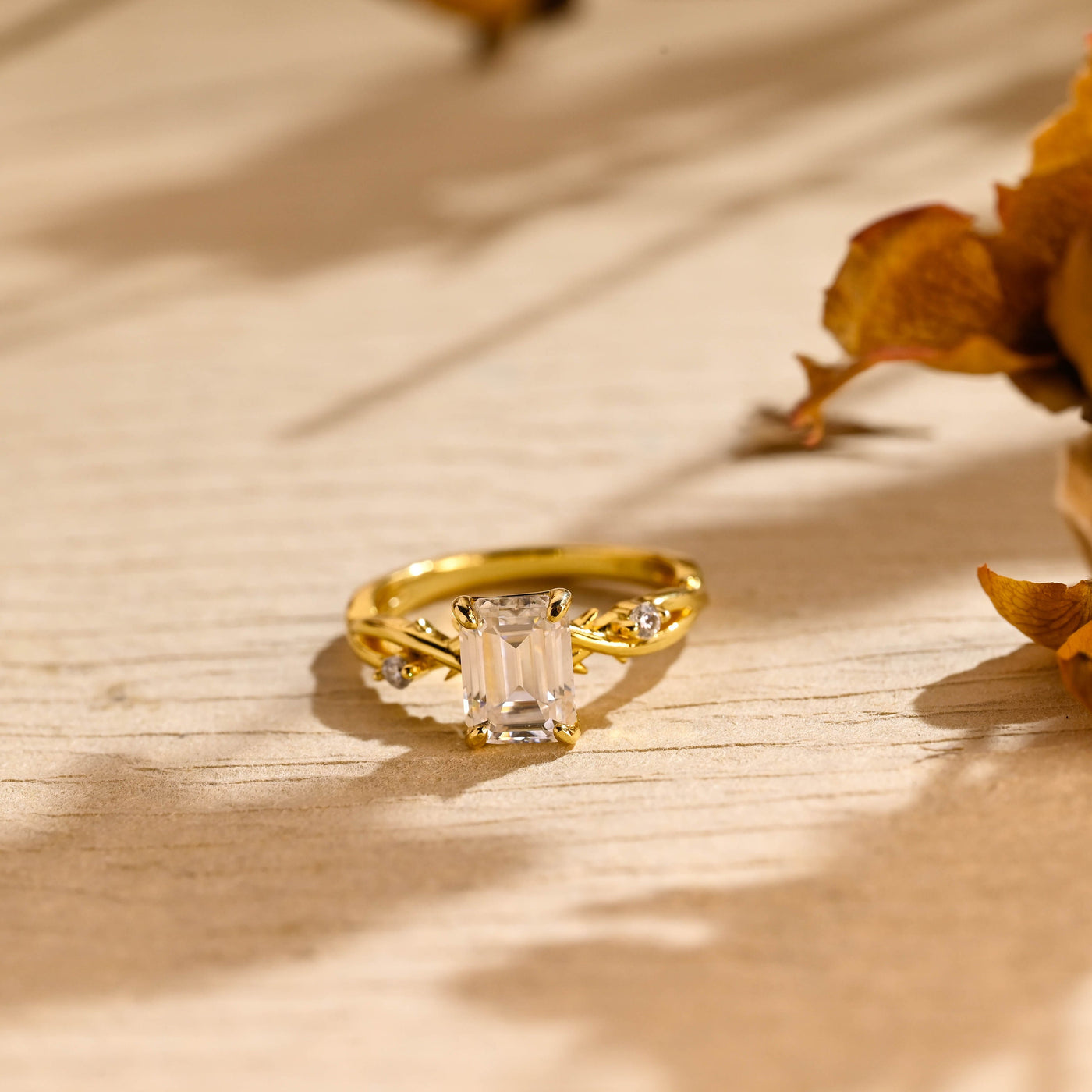 1.50 CT Emerald Cut Nature Inspired Twig Moissanite Engagement Ring