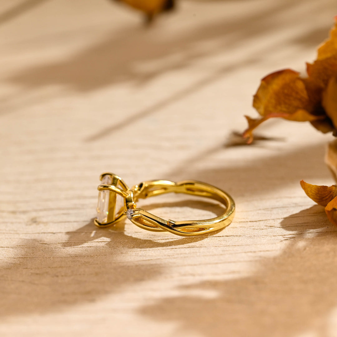 1.50 CT Emerald Cut Nature Inspired Twig Moissanite Engagement Ring