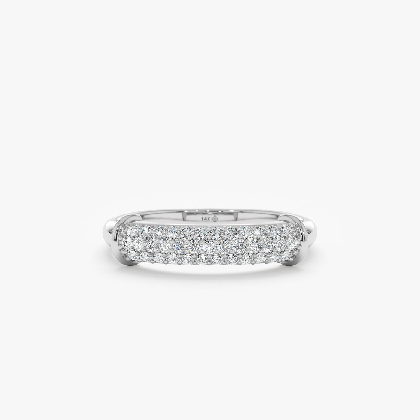 Round Cut Diamond Moissanite Paved Dome Wedding Ring in 14K Gold