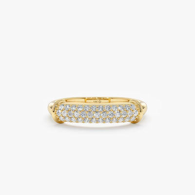 Round Cut Diamond Moissanite Paved Dome Wedding Ring in 14K Gold