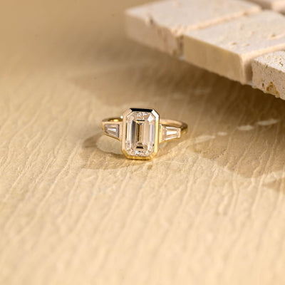3.0CT Emerald Cut Bezel Setting Trilogy Moissanite Engagement Ring