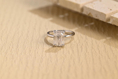 2.0CT Emerald Cut Hidden Halo Moissanite Engagement Ring