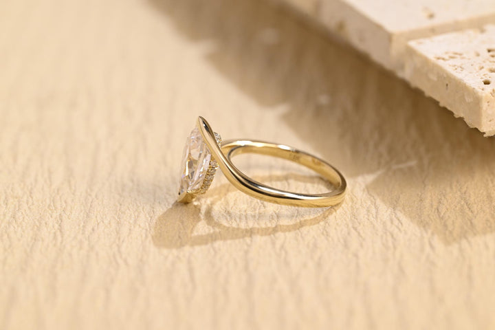 1.50CT Pear Cut Half Bezel Hidden Halo Moissanite Engagement Ring