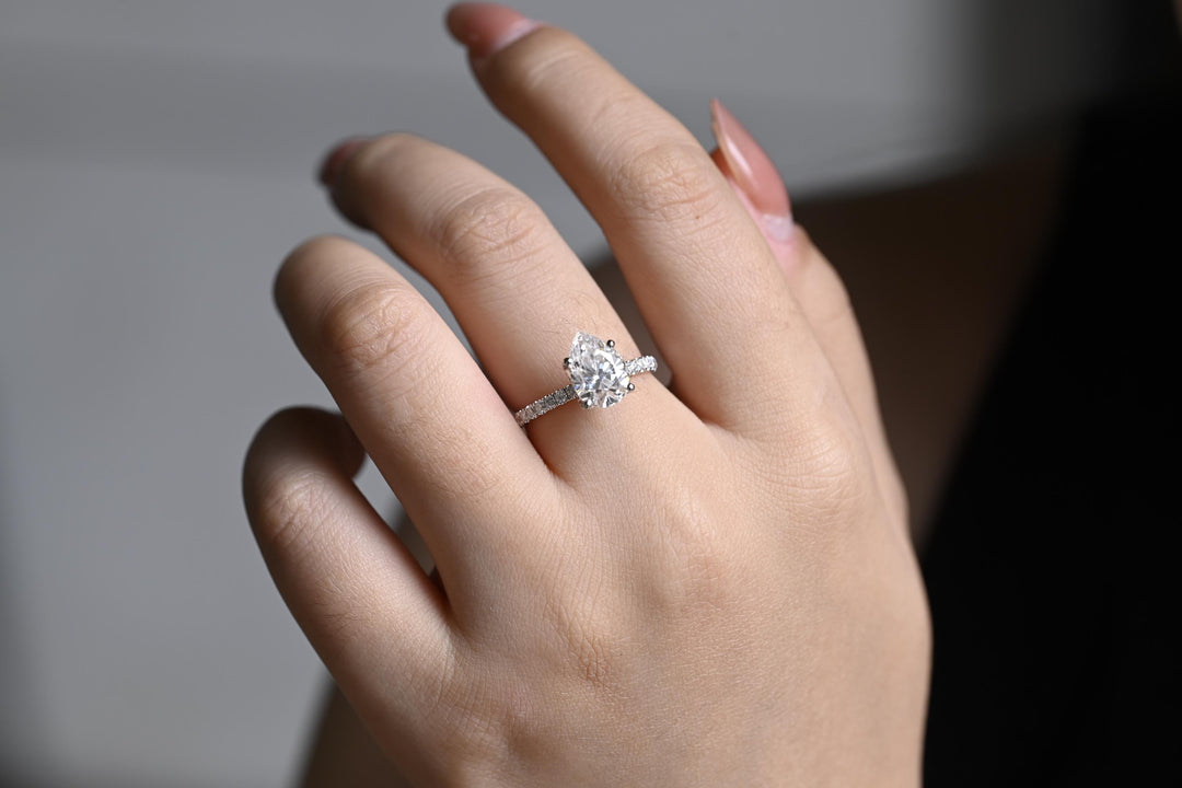 1.50CT Pear Diamond Pave Setting Moissanite Engagement Ring