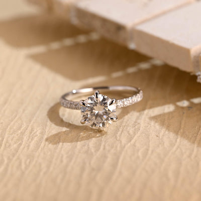 1.50 CT Round Brilliant Pave Setting Moissanite Engagement Ring