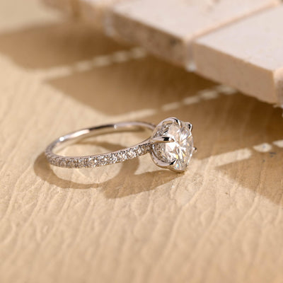 1.50 CT Round Brilliant Pave Setting Moissanite Engagement Ring