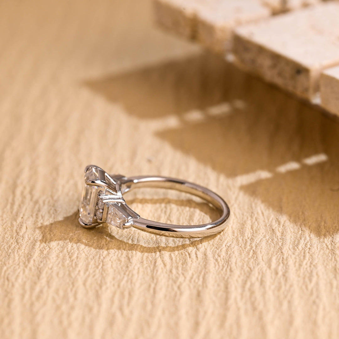 1.0CT Emerald Cut Cluster Moissanite Engagement Ring