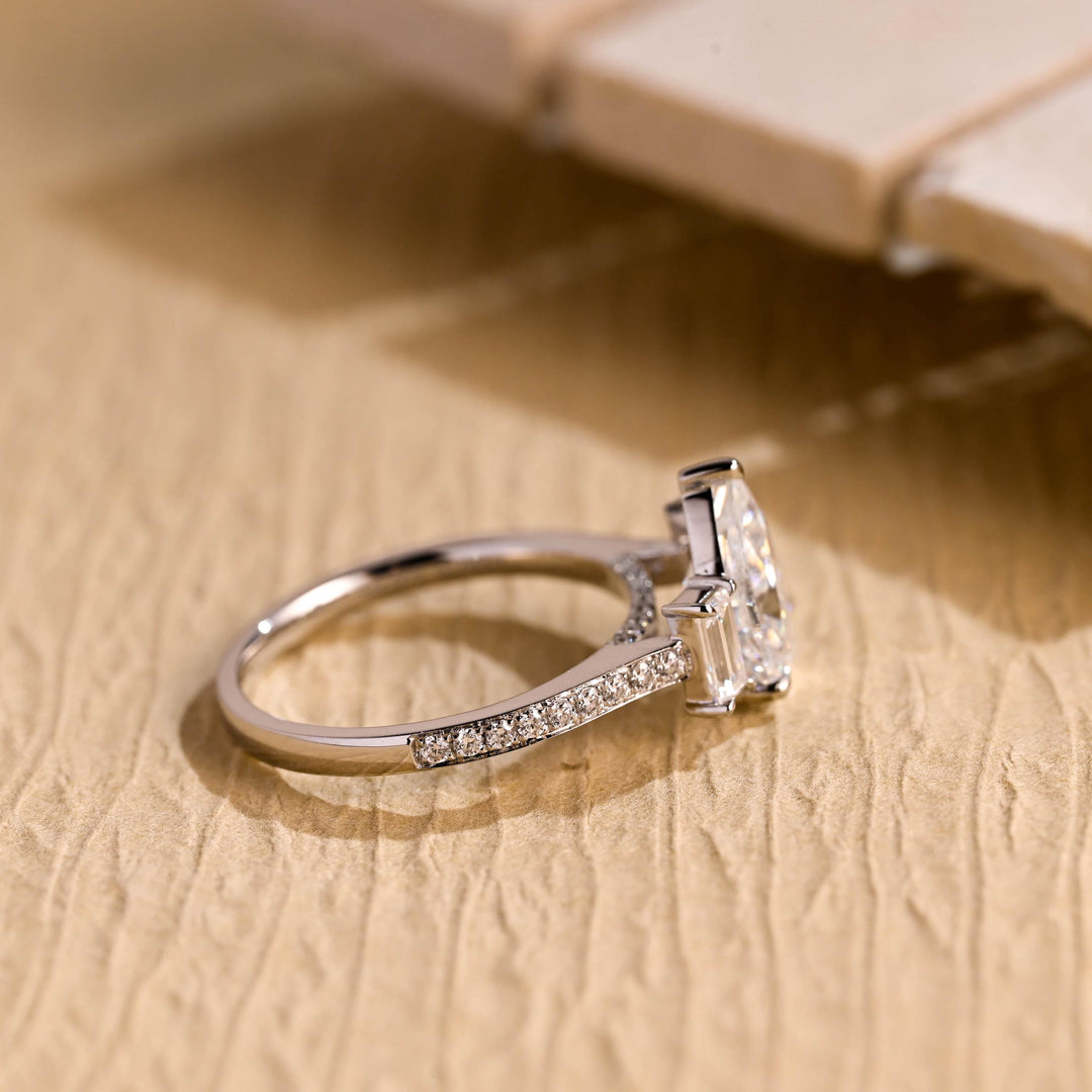 1.50 CT Pear Diamond Three Stone Moissanite Engagement Ring