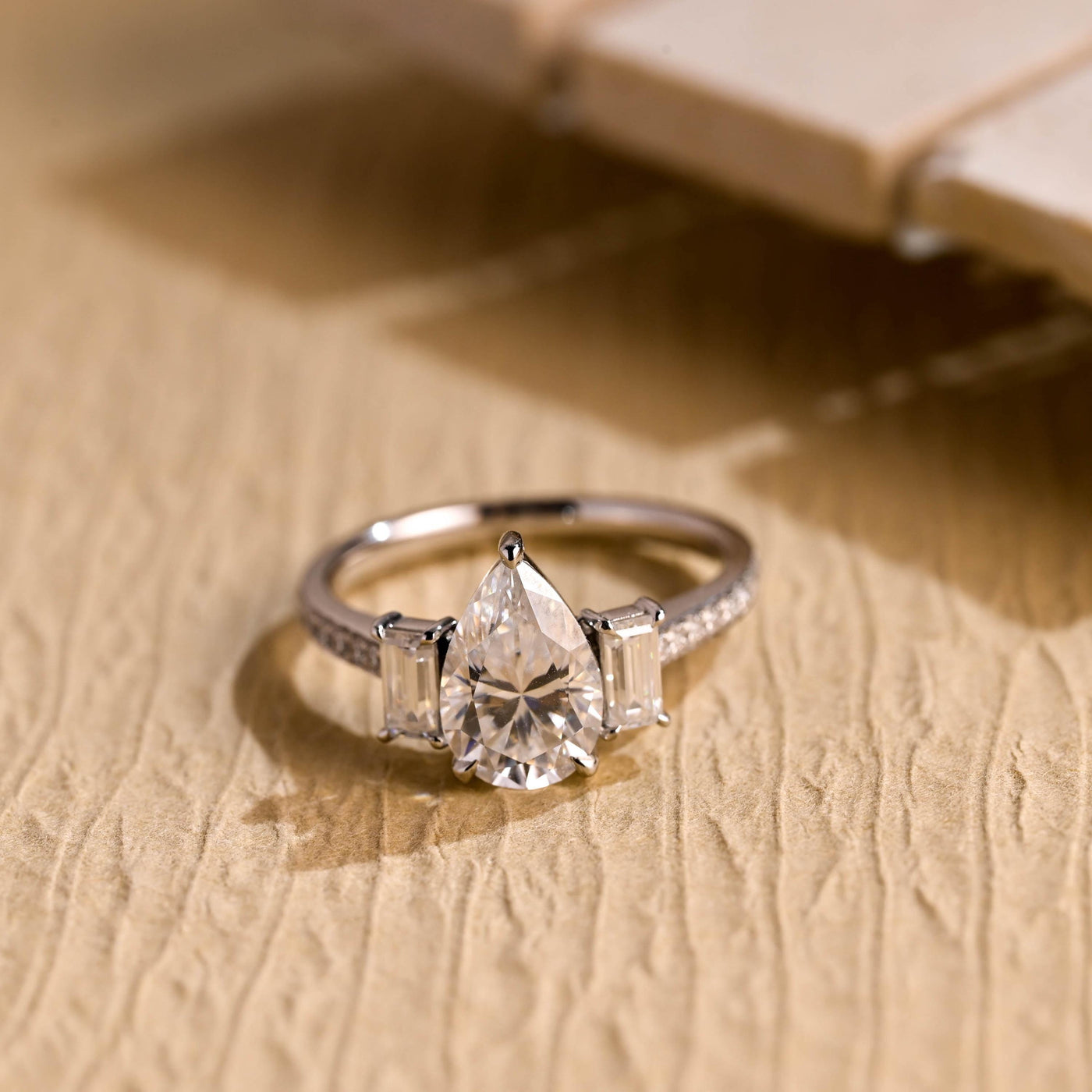 1.50 CT Pear Diamond Three Stone Moissanite Engagement Ring