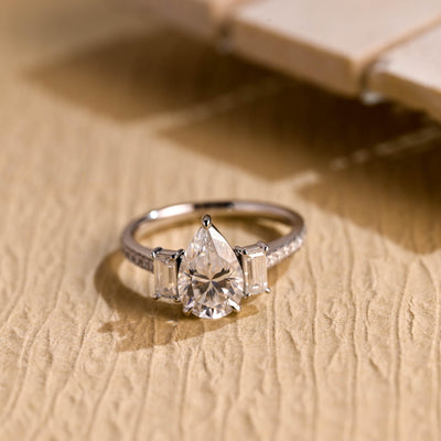 1.50 CT Pear Diamond Three Stone Moissanite Engagement Ring