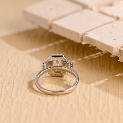 1.0CT Emerald Diamond Halo Moissanite Engagement Ring