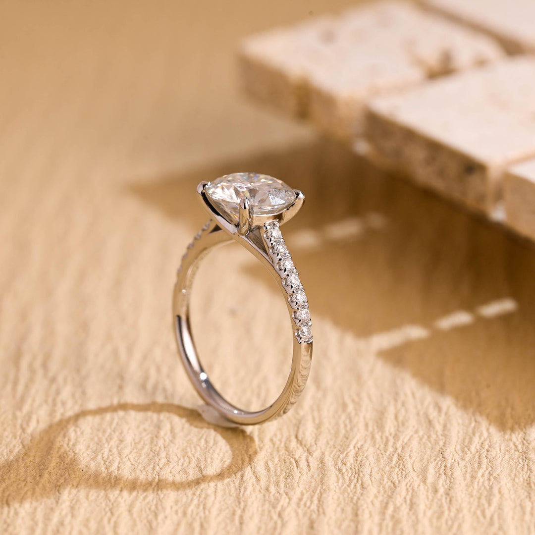 1.0CT Round Brilliant Pave Setting Moissanite Engagement Ring