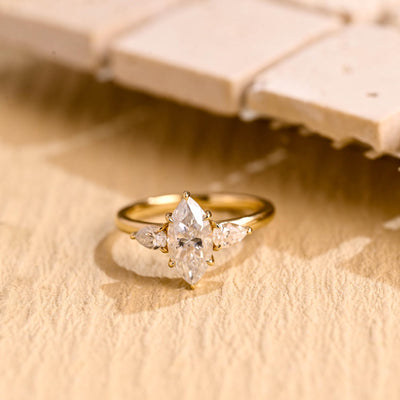 1.50CT Marquise Cut Three Stone Moissanite Engagement Ring