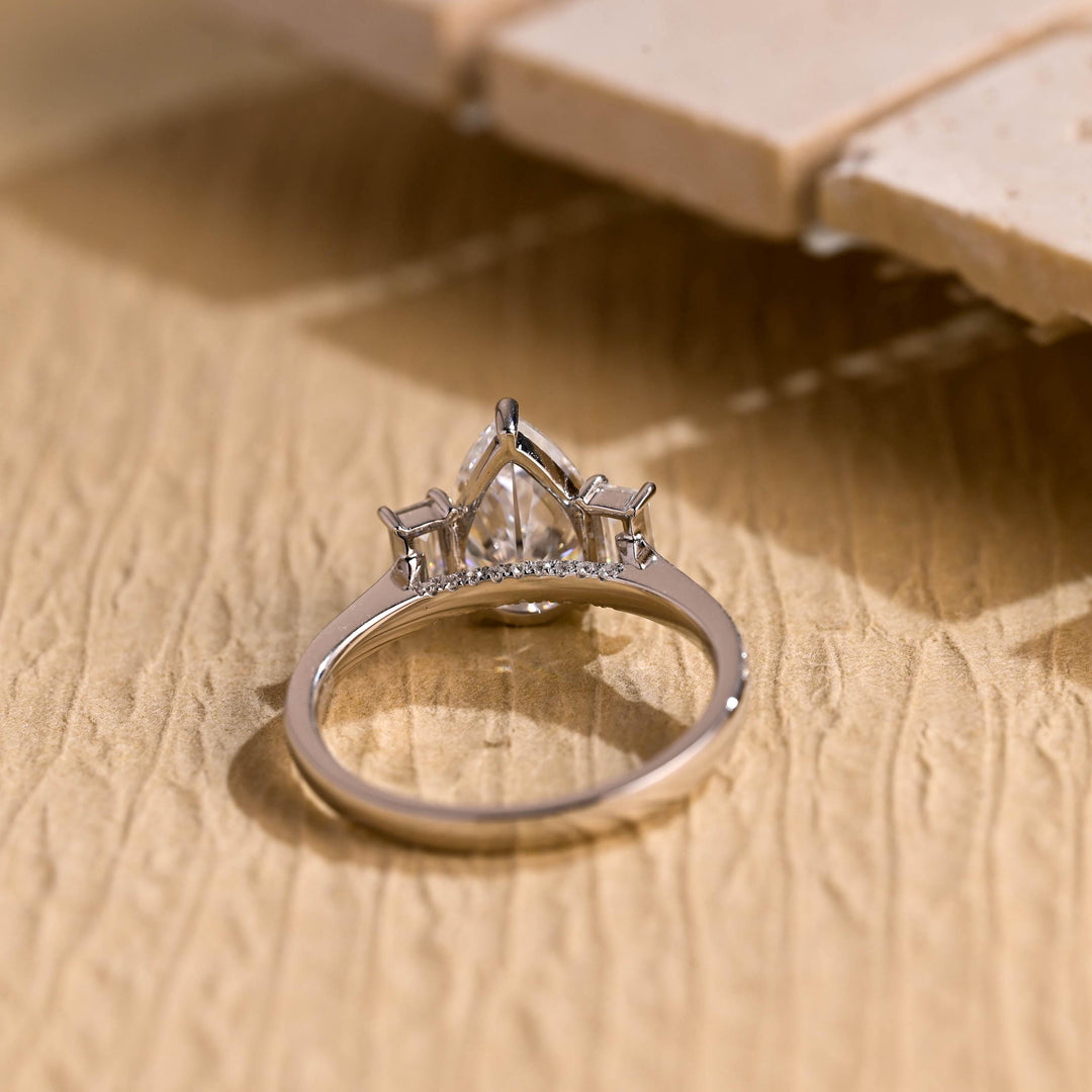 1.50 CT Pear Diamond Three Stone Moissanite Engagement Ring
