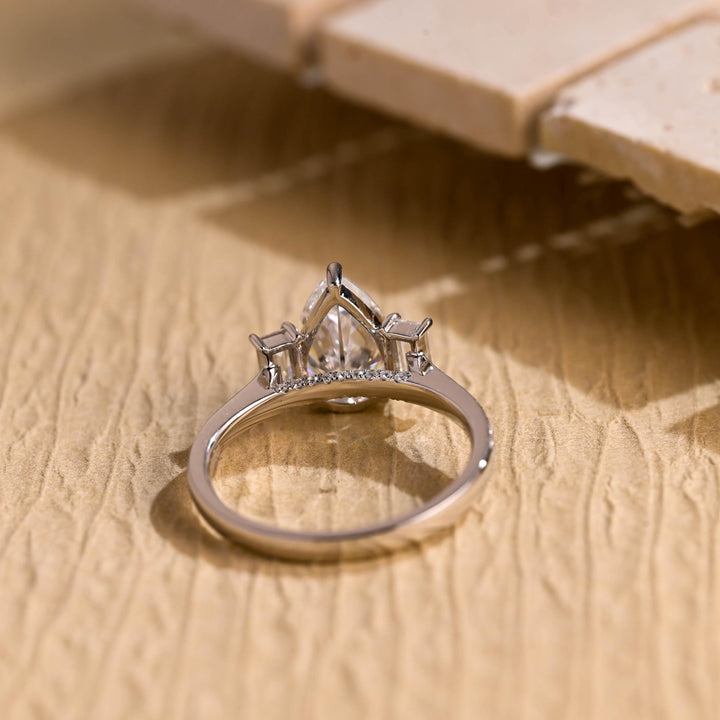 1.50 CT Pear Diamond Three Stone Moissanite Engagement Ring