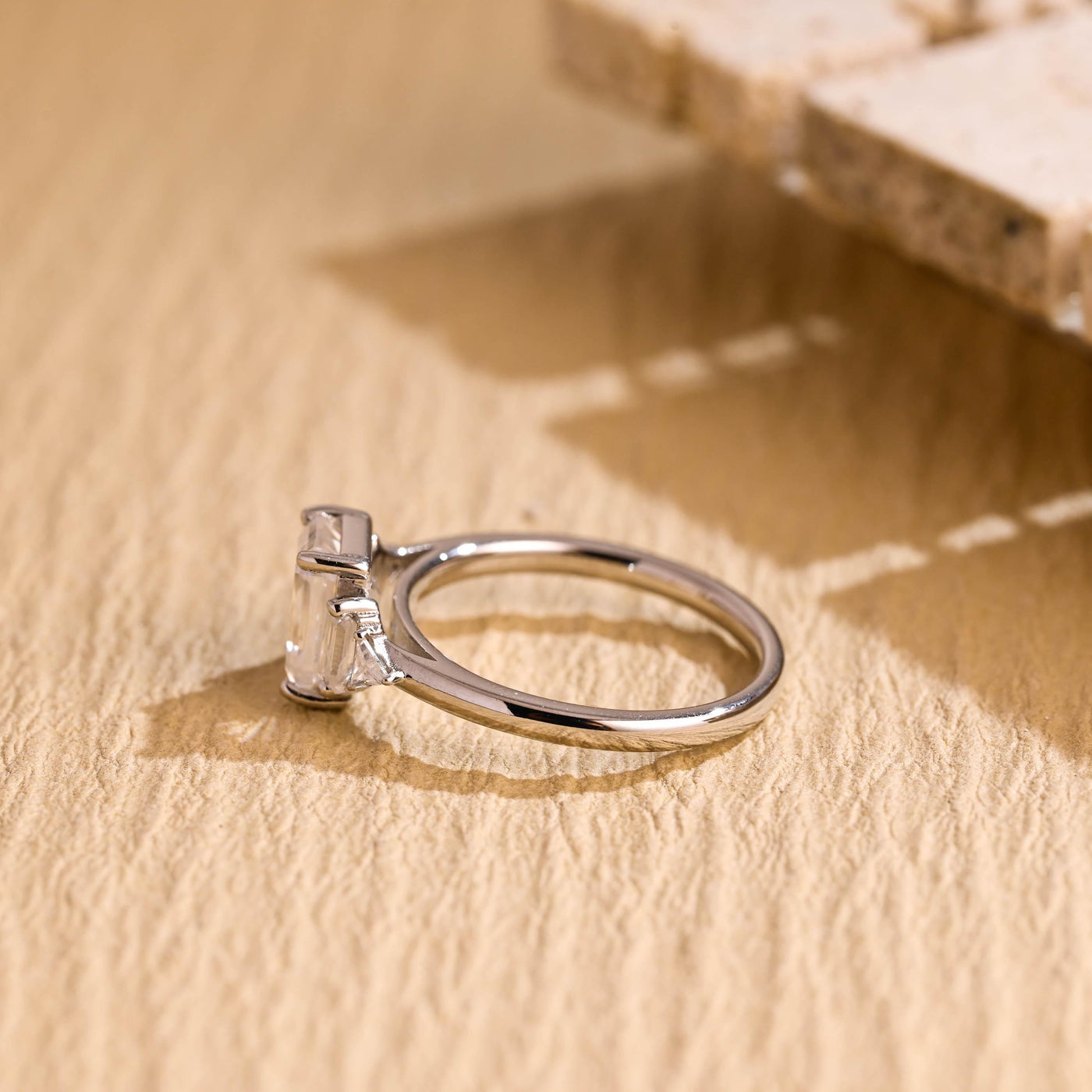 1.0CT Emerald Cut Cluster Diamond Moissanite Engagement Ring