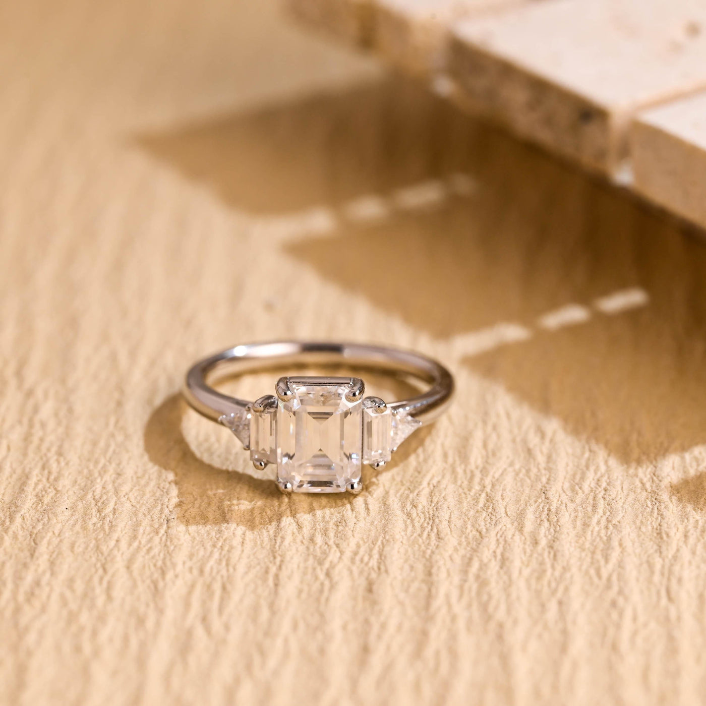 1.0CT Emerald Cut Cluster Diamond Moissanite Engagement Ring