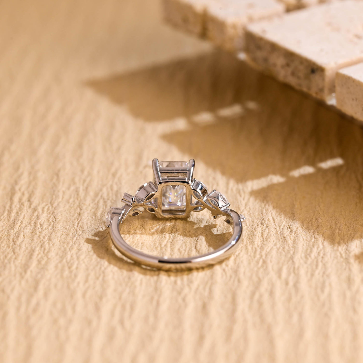 1.50CT Emerald Cut Nature Inspired Moissanite Engagement Ring