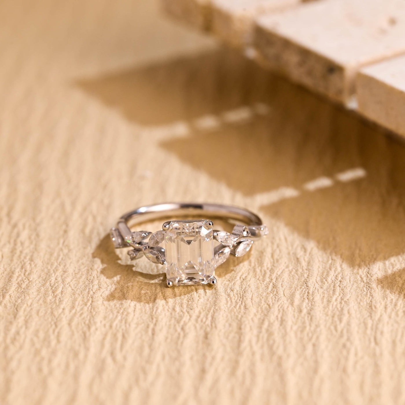 1.50CT Emerald Cut Nature Inspired Moissanite Engagement Ring