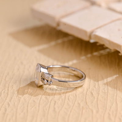 1.0CT Emerald Diamond Bezel Cluster Moissanite Engagement Ring