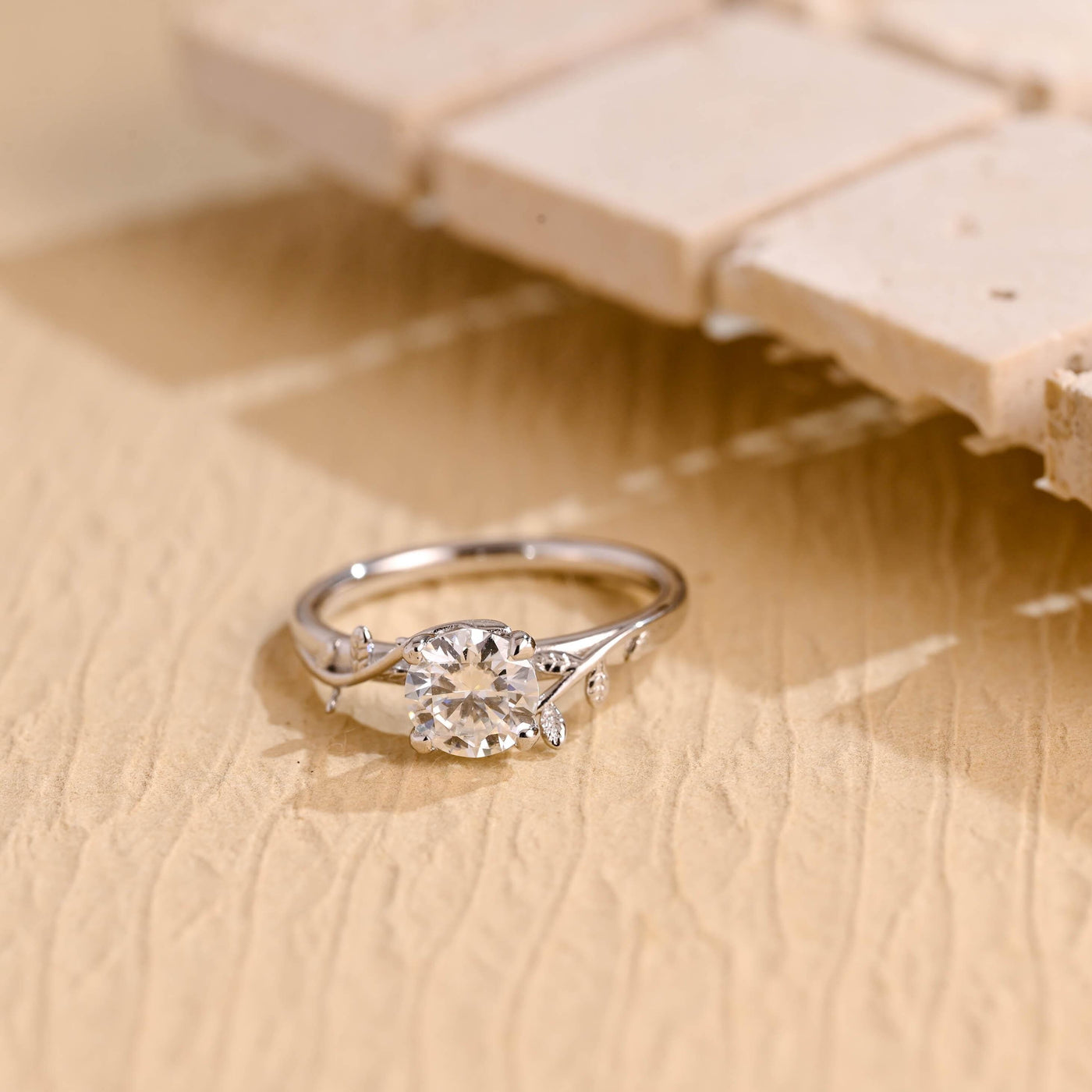 1.50 CT Round Brilliant Nature Inspired Moissanite Engagement Ring