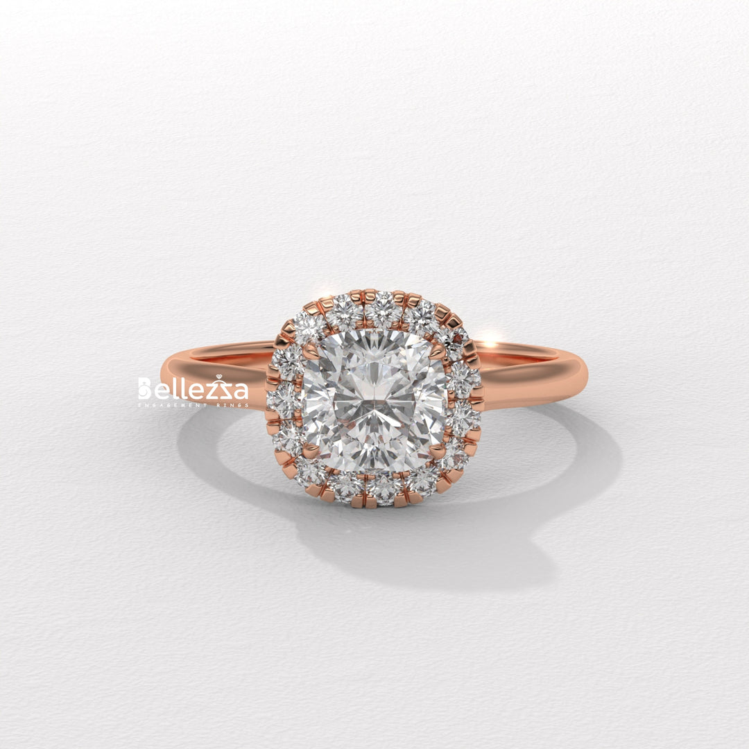 1.0-2.0CT Cushion Cut Lab Grown Diamond Halo Setting Engagement Ring