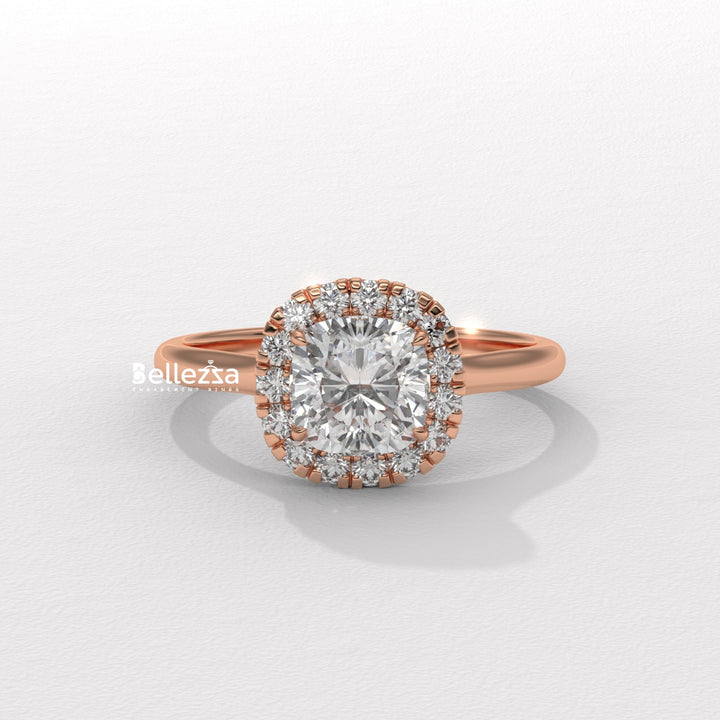1.0-2.0CT Cushion Cut Lab Grown Diamond Halo Setting Engagement Ring