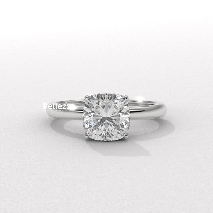 1.0-2.0CT Cushion Cut Lab Grown Diamond Hidden Halo Engagement Ring