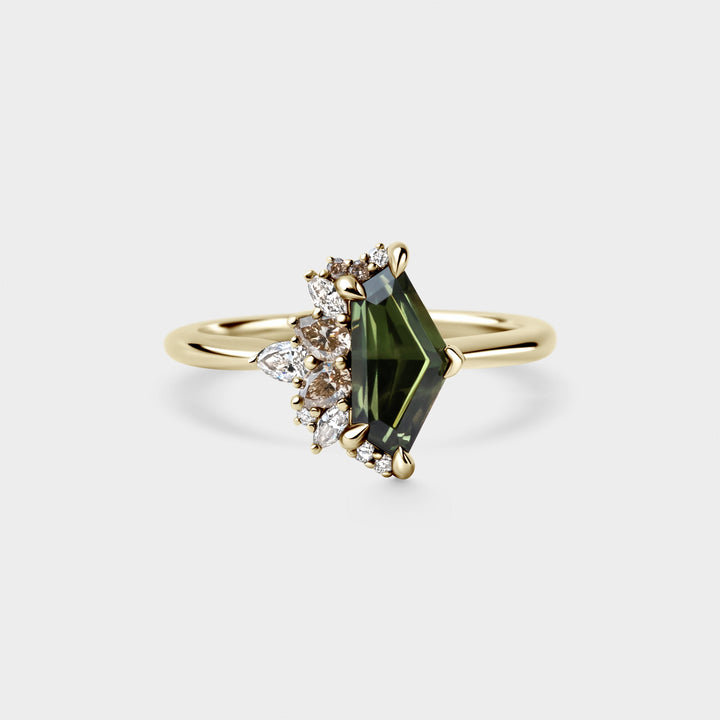 1.50CT Green Australian Sapphire Freeform Cut Cluster Setting Lab Grown Ring
