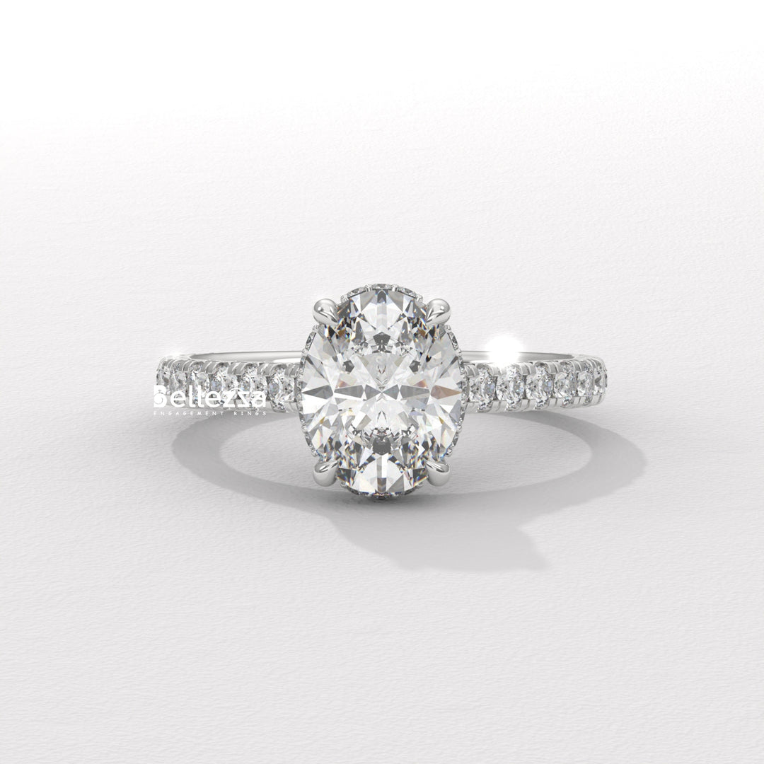 1.0-2.0CT Oval Diamond Pave Setting Hidden Halo Lab Grown Engagement Ring