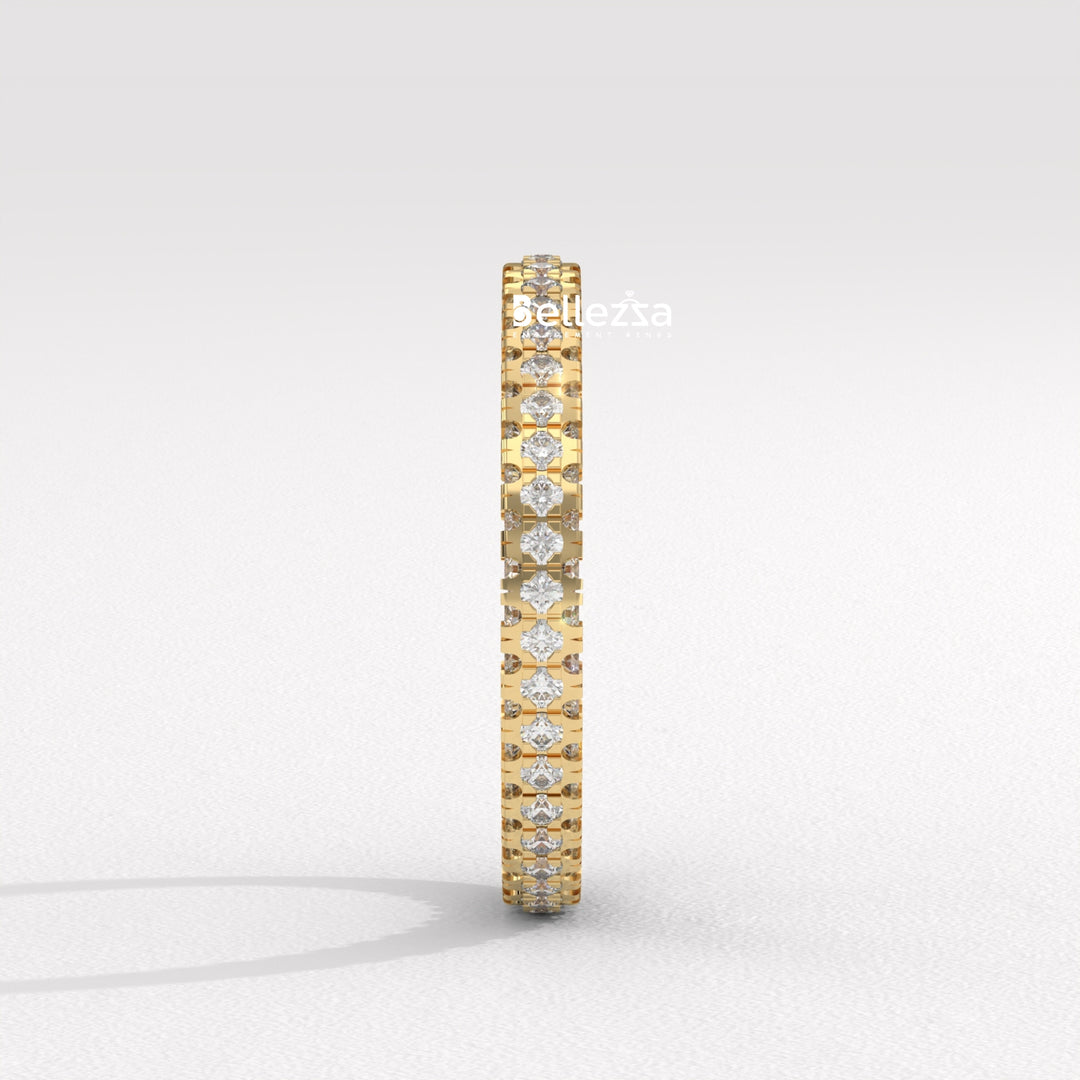 Round Diamond Three Side Pave Setting Lab Grown Wedding Band