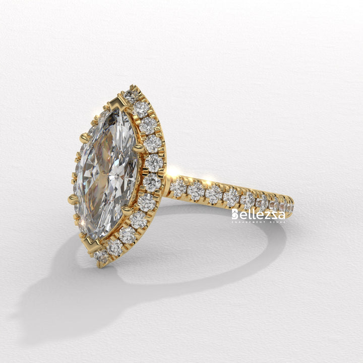 1.50-2.50CT Marquise Cut CVD Diamond Halo Pave Set Engagement Ring