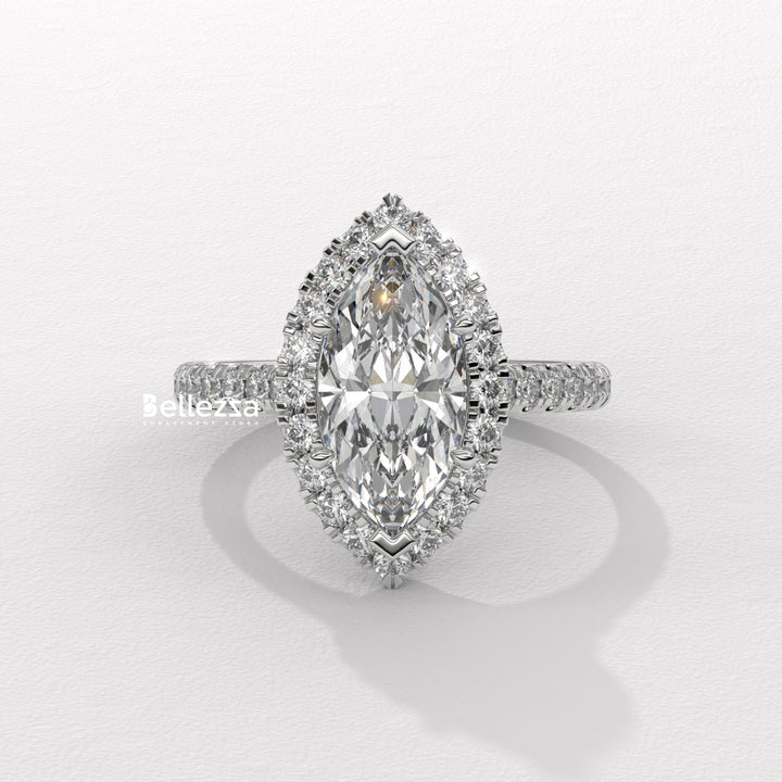 1.50-2.50CT Marquise Cut CVD Diamond Halo Pave Set Engagement Ring