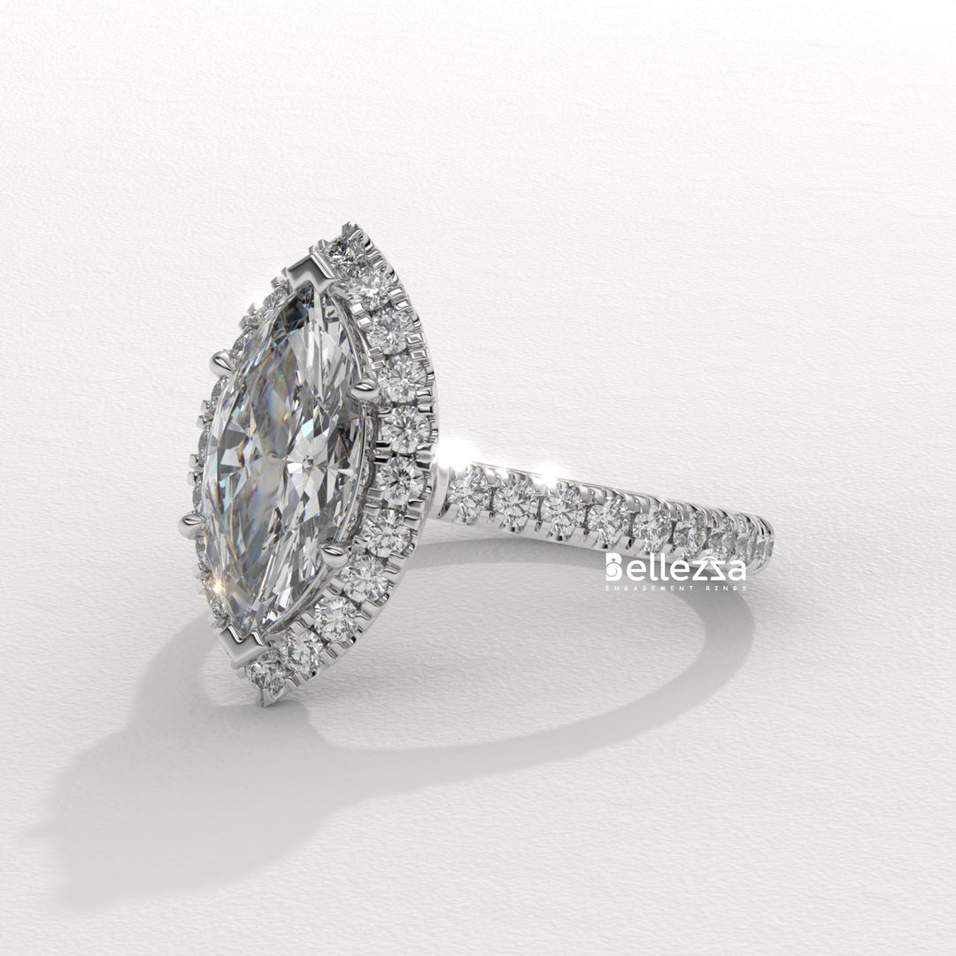 1.50-2.50CT Marquise Cut CVD Diamond Halo Pave Set Engagement Ring