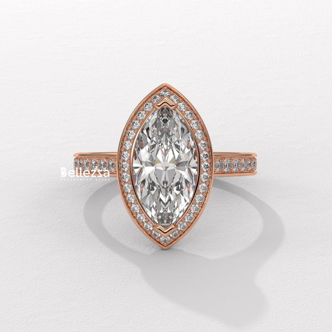 2.0-3.0CT Marquise Cut Halo Pave Setting Lab Grown Engagement Ring