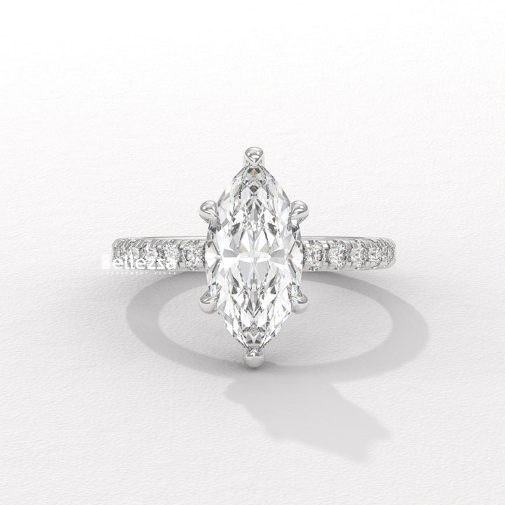 2.0-3.0CT Marquise Cut CVD Diamond Pave Setting Engagement Ring