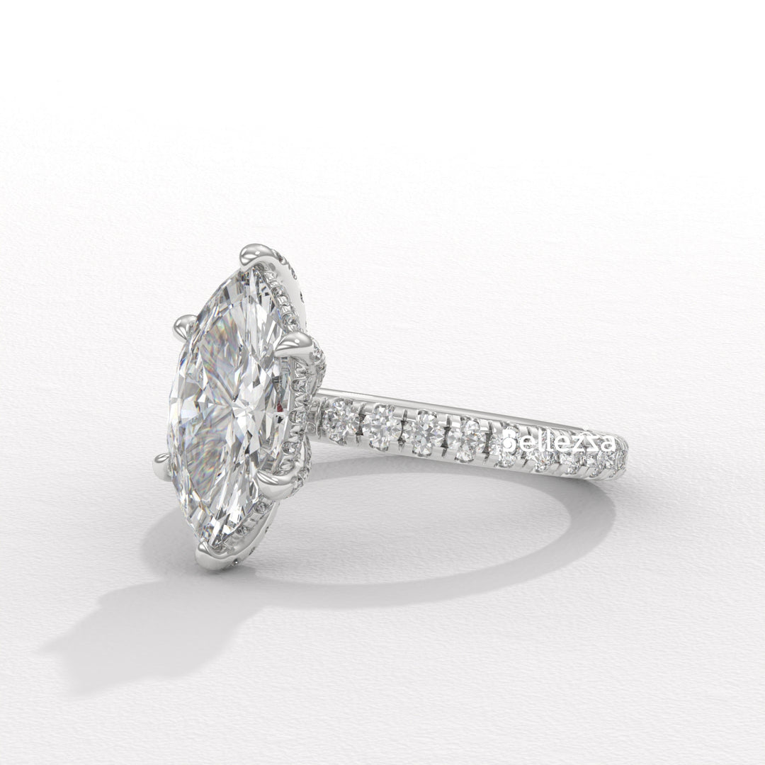 2.0-3.0CT Marquise Cut CVD Diamond Pave Setting Engagement Ring