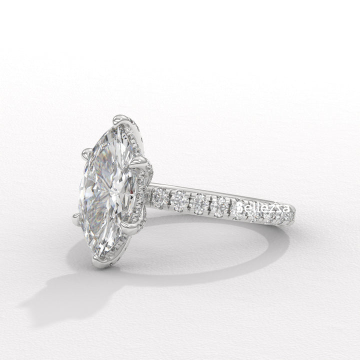 2.0-3.0CT Marquise Cut CVD Diamond Pave Setting Engagement Ring