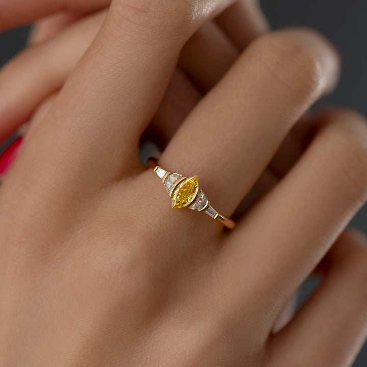 0.50CT Vivid Yellow Marquise Diamond Cluster Setting Lab Grown Engagement Ring
