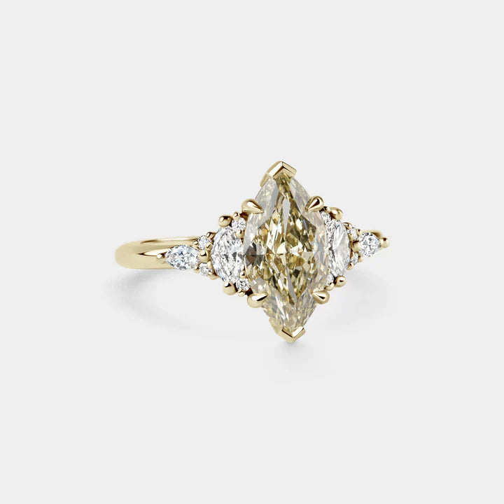 2.0CT Marquise Cut Fancy Light Yellow Cluster Setting Lab Grown Engagement Ring