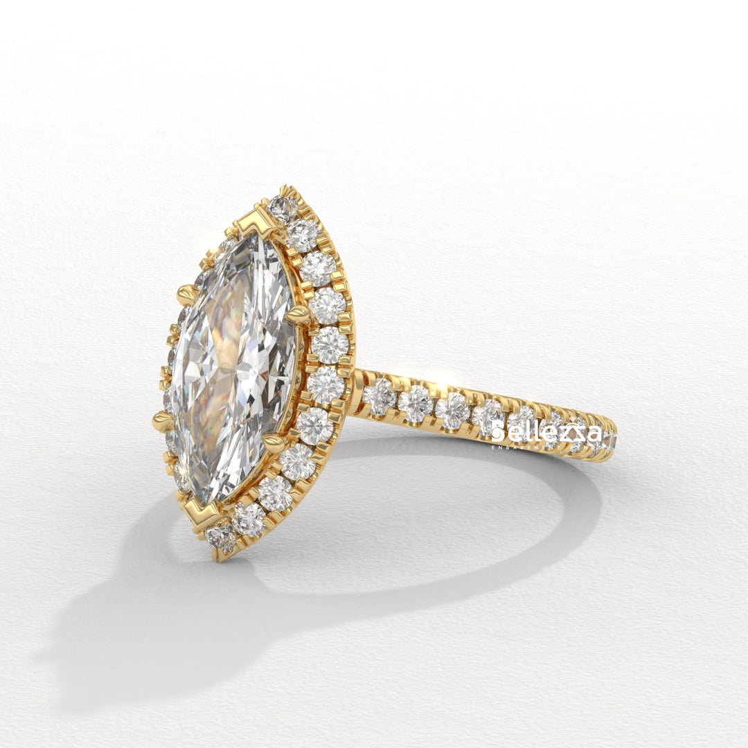 1.50-2.50CT Marquise Cut CVD Diamond Halo Pave Set Engagement Ring