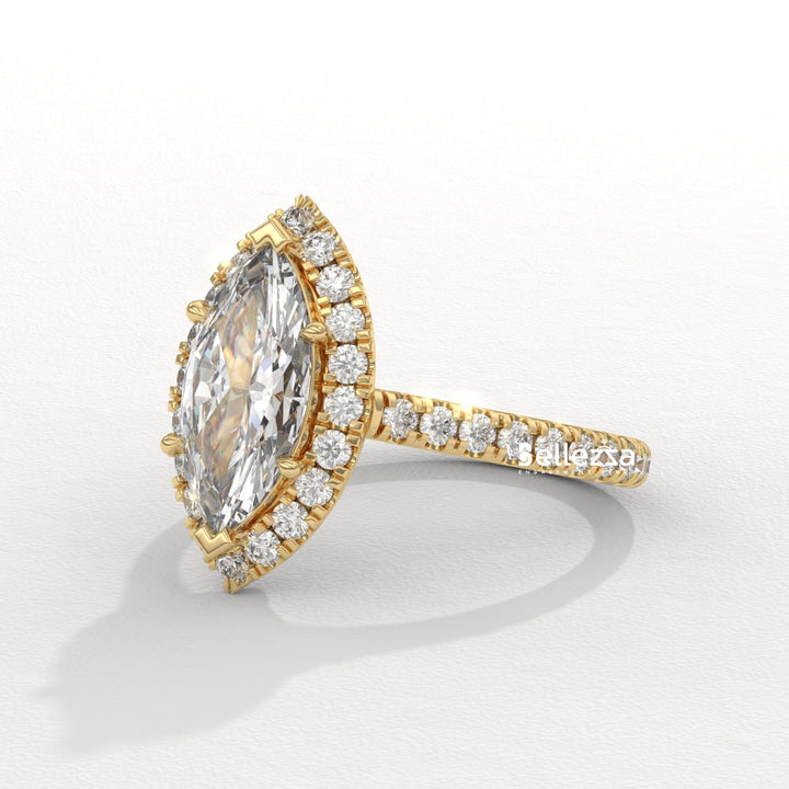 1.50-2.50CT Marquise Cut CVD Diamond Halo Pave Set Engagement Ring