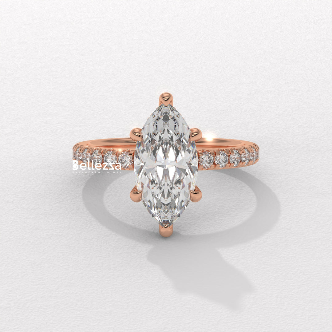2.0-3.0CT Marquise Cut CVD Diamond Pave Setting Engagement Ring