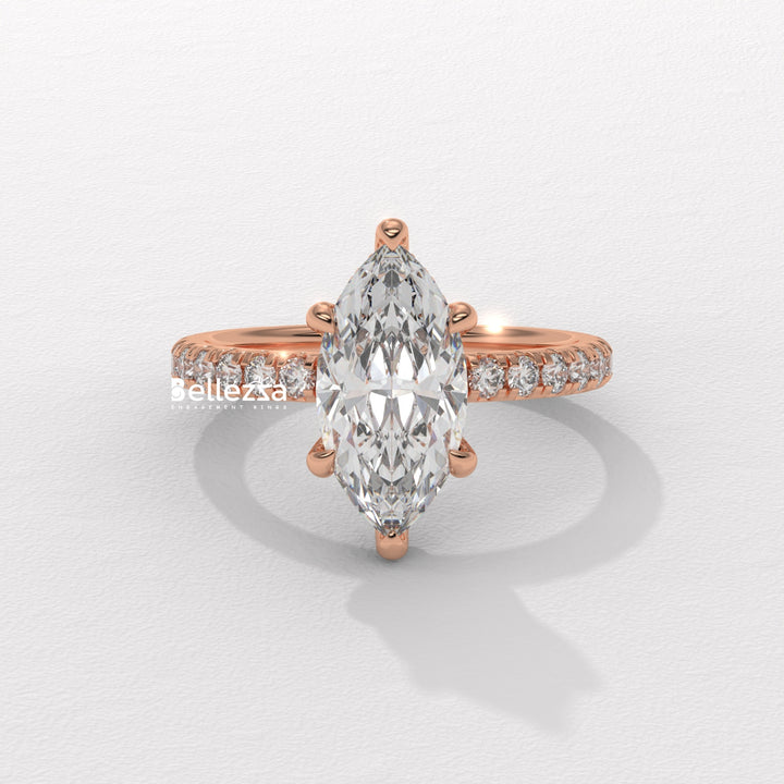2.0-3.0CT Marquise Cut CVD Diamond Pave Setting Engagement Ring