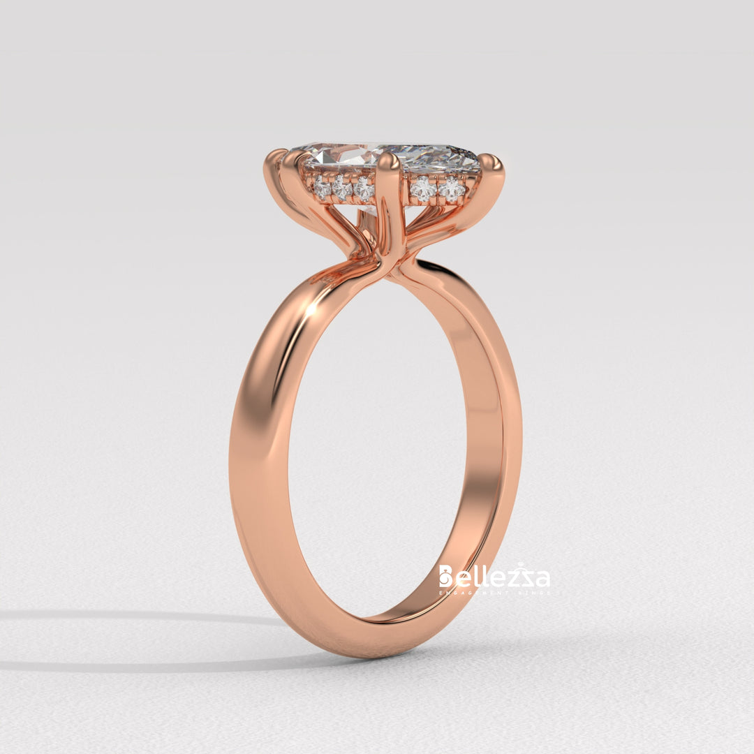 2.50-3.50CT Marquise Cut CVD Diamond Hidden Halo Engagement Ring