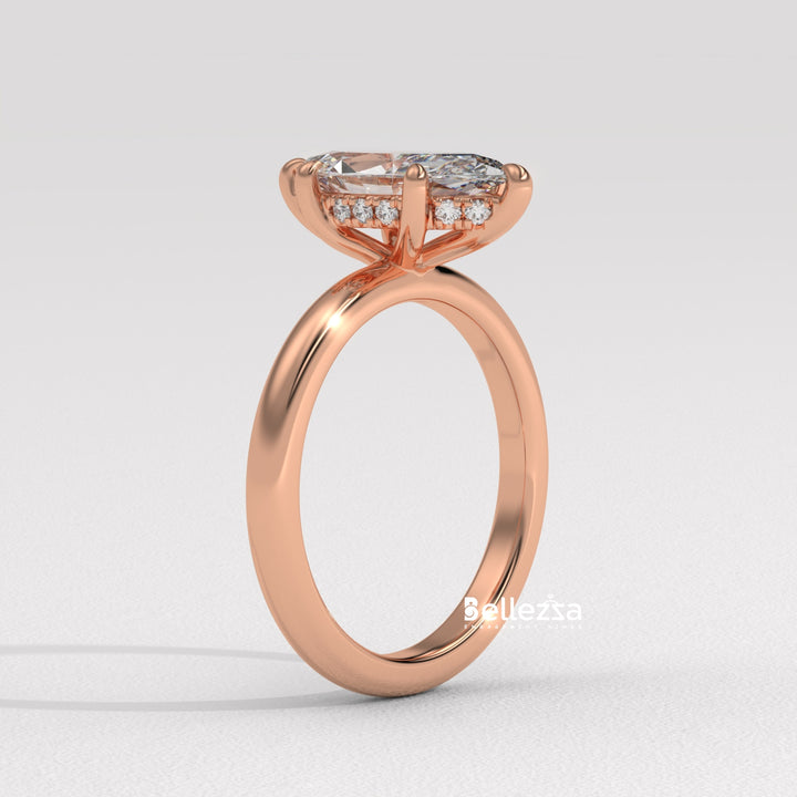 1.50-2.50CT Marquise Cut CVD Diamond Hidden Halo Setting Engagement Ring