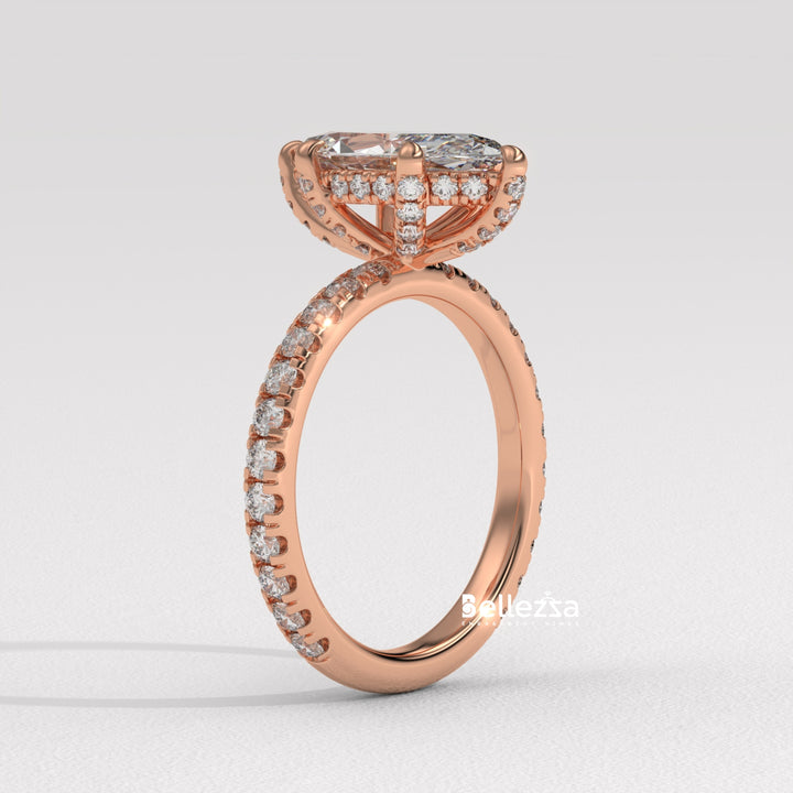 2.0-3.0CT Marquise Cut CVD Diamond Pave Setting Engagement Ring